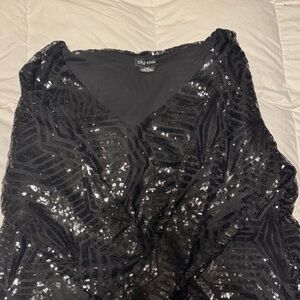 City Chic Black Sequin V-Neck Dress